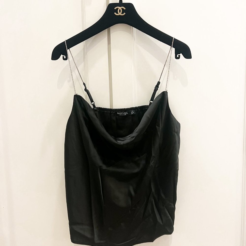 Nasty Gal Black Tank with Sequin Straps - Picture 2 of 3